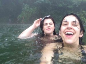 Swimming gleefully in the Cerro Chato crater lagoon